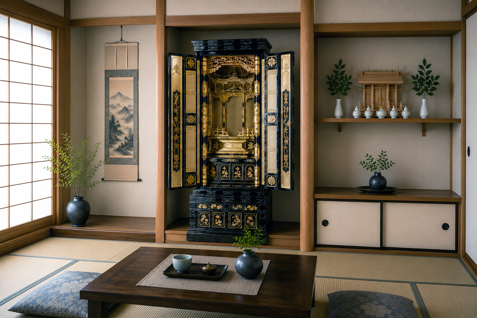 仏壇と神棚が同じ部屋に安置されている画像